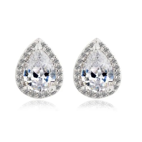 Juego de Anillo Compromiso Gota Zirconias Cubíca y Aretes Plata 925-Amour.