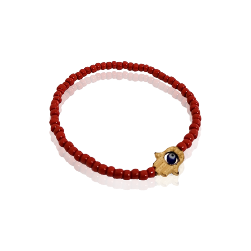 Pulsera Artesanal Bolitas Rojas con Dije dorado #417 21.5 cm largo 0.8 cm ancho