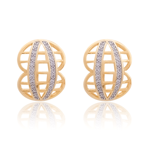 Arracadas Oro 18k Laminado #316 Ondas caladas con Piedras Altura 2 cm, Ancho 1.4 cm