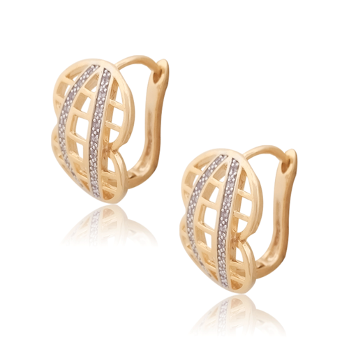 Arracadas Oro 18k Laminado #316 Ondas caladas con Piedras Altura 2 cm, Ancho 1.4 cm