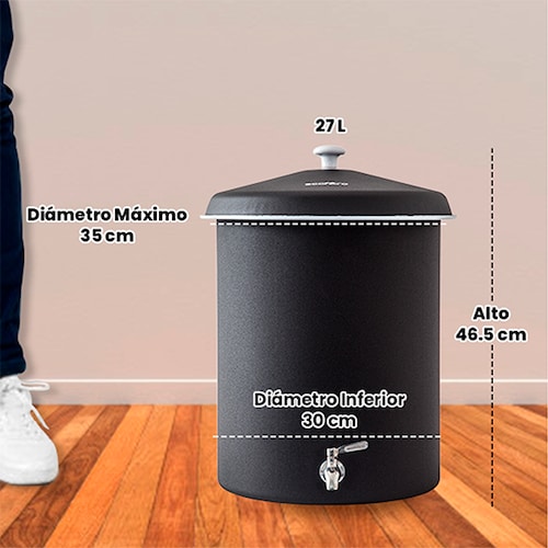 Ecofiltro Purificador Dispensador y Filtro de Agua Peltre Grande (27 L) Llave de Acero Negro