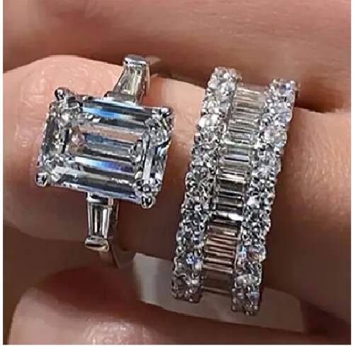 Anillo Compromiso y Churumbela Emeral Zirconia Cúbica Plata 925 -Amour.