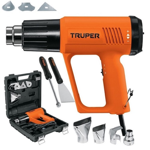 Pistola de Calor Profesional Truper de 2000W PISCA-A con Estuche y Accesorios para remover Pintura Unión de Lonas Descongelar tuberías película antiasaslto