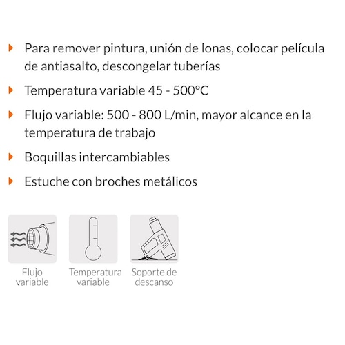 Pistola de Calor Profesional Truper de 2000W PISCA-A con Estuche y Accesorios para remover Pintura Unión de Lonas Descongelar tuberías película antiasaslto