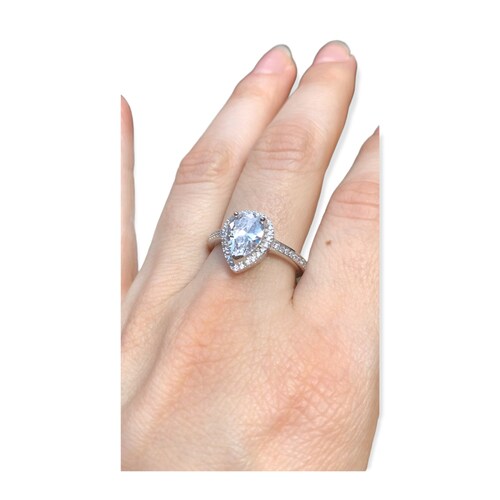 Juego de Anillo Compromiso Gota Zirconias Cubíca y Aretes Plata 925-Amour.