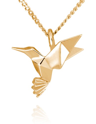 Dije Colibrí de Origami En Plata.925 Con Chapa Oro Amarillo