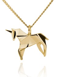 Dije Unicornio de Origami En Plata con Chapa de Oro Amarillo