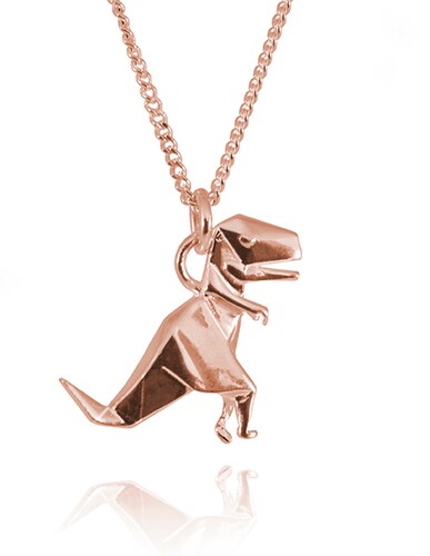 Dije T-Rex De Origami En Plata.925 con Chapa Oro Rosa