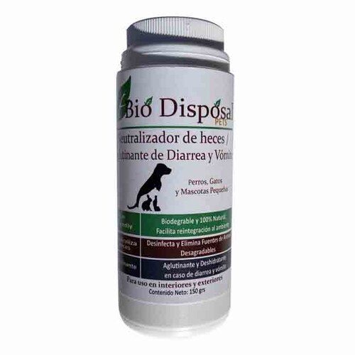 Eliminador olor y desinfectante para heces mascotas / Aglutinante (deshidratante) Diarrea y Vomito mascotas Bio Disposal Neutralizador heces 150 grs