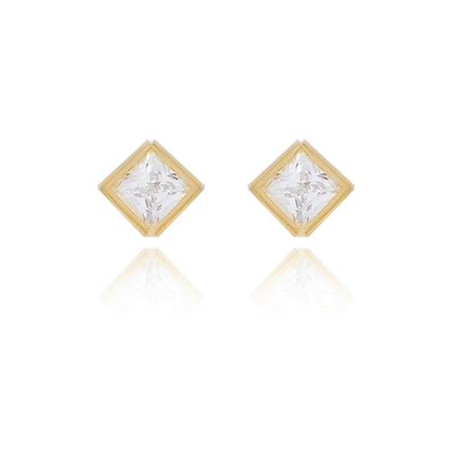 Broquel Arete Gemelo Oro 18k Laminado #375 711-766 Rombos de Zirconia Largo 1 cm Diámetro 0.6 cm