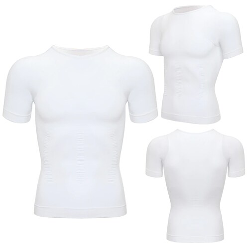 Camiseta Faja Reductora Moldeadora Playera Hombre Con Mangas Blanco XL