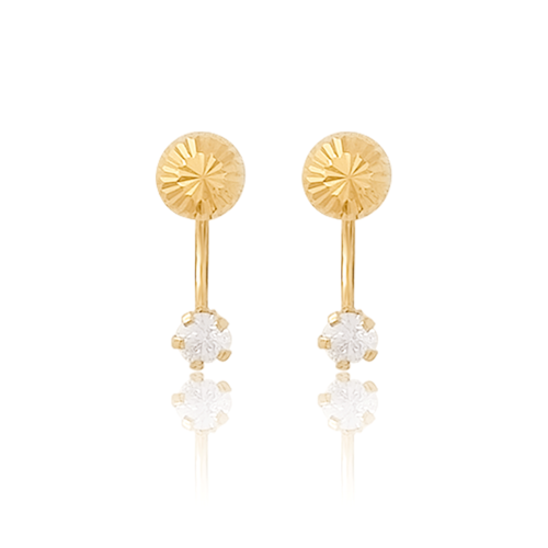 Aretes broquel en oro 18k laminado #785 396-423 con figura tipo sombrilla con zirconia con medidas 0.5 de ancho , 1.3 de alto y 1 cm de profundidad.