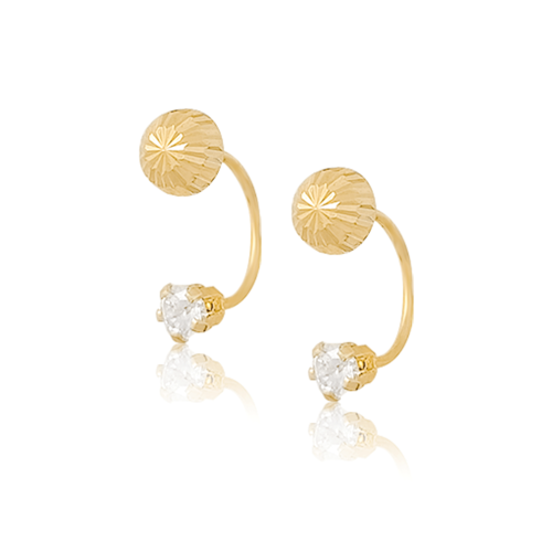 Aretes broquel en oro 18k laminado #785 396-423 con figura tipo sombrilla con zirconia con medidas 0.5 de ancho , 1.3 de alto y 1 cm de profundidad.