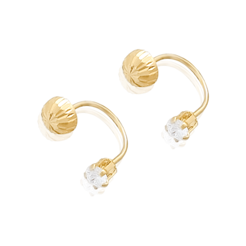 Aretes broquel en oro 18k laminado #785 396-423 con figura tipo sombrilla con zirconia con medidas 0.5 de ancho , 1.3 de alto y 1 cm de profundidad.