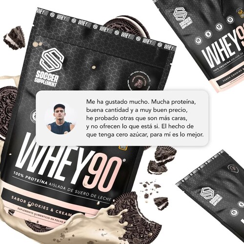 Proteína Whey 90 SS, proteína aislada en polvo, 31 porciones, Sabor cookies and cream, 900g
