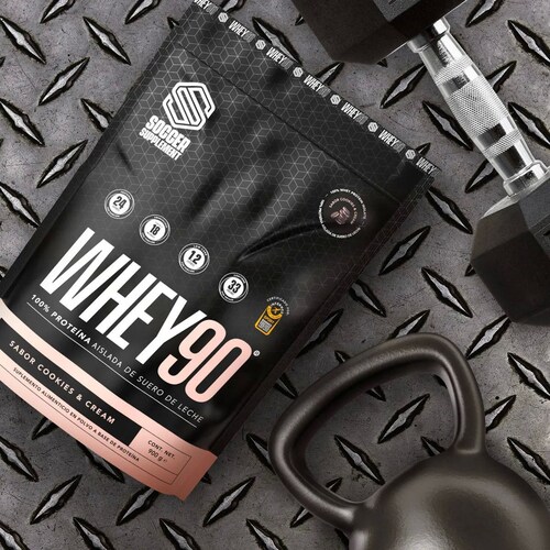 Proteína Whey 90 SS, proteína aislada en polvo, 31 porciones, Sabor cookies and cream, 900g