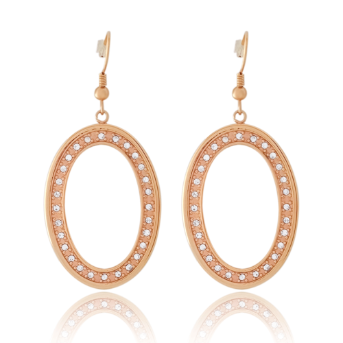 Aretes Plata Rosa #437 Ovalo circonia alrededor Largo 3.5 cm Ancho 2.5 cm