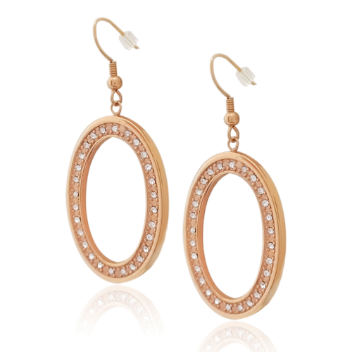 Aretes Plata Rosa #437 Ovalo circonia alrededor Largo 3.5 cm Ancho 2.5 cm