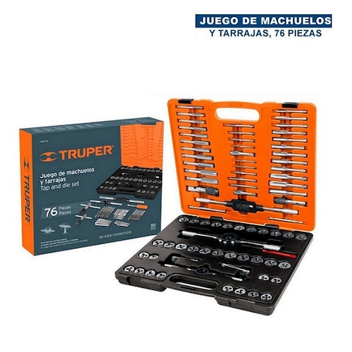 Juego de Machuelos y Tarrajas Kit Maletín  Truper de 76 Pzas J-MATA-76 para  fabricar y reparar cuerdas dañadas o desgastadas