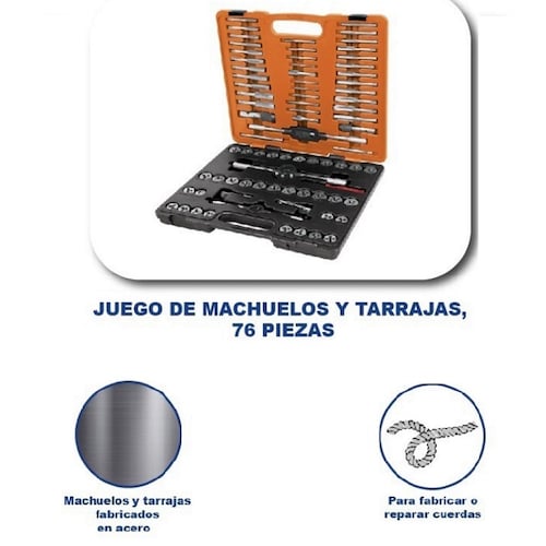 Juego de Machuelos y Tarrajas Kit Maletín  Truper de 76 Pzas J-MATA-76 para  fabricar y reparar cuerdas dañadas o desgastadas