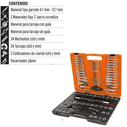 Juego de Machuelos y Tarrajas Kit Maletín  Truper de 76 Pzas J-MATA-76 para  fabricar y reparar cuerdas dañadas o desgastadas