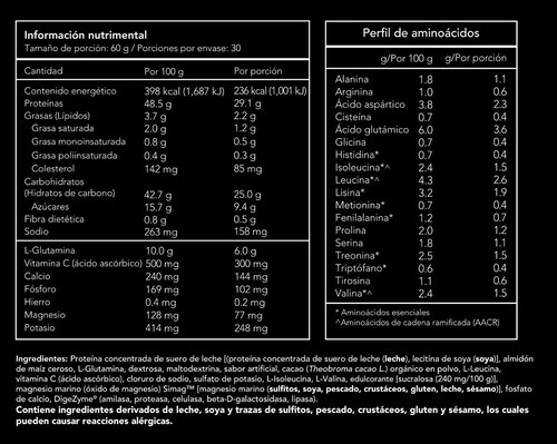 Colación con proteína RC90, con Glutamina y Vitamina C, 30 porciones, Sabor chocolate, 1.8kg