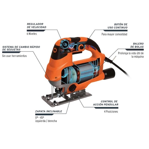 Sierra caladora, profesional, 750 W,Regulador de velocidad  incluye accesorios CALA-A5 TRUPER 