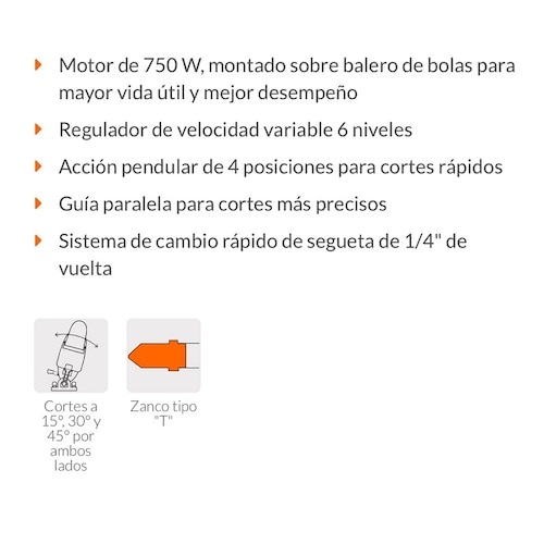 Sierra caladora, profesional, 750 W,Regulador de velocidad  incluye accesorios CALA-A5 TRUPER 
