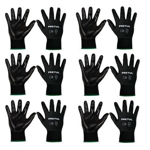 Guantes de seguridad ( 6 Pares )Antiderrapantes Mecánica -Mantenimiento-Construcción  , Talla G , GU-123P  Pretul