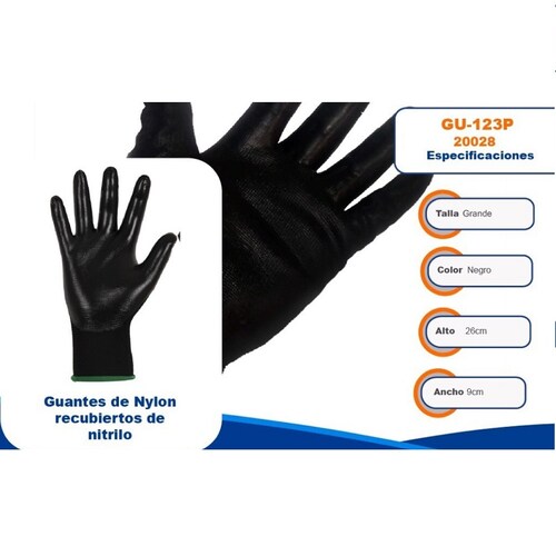 Guantes de seguridad ( 6 Pares )Antiderrapantes Mecánica -Mantenimiento-Construcción  , Talla G , GU-123P  Pretul