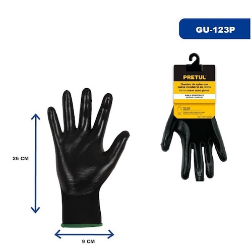 Guantes de seguridad ( 6 Pares )Antiderrapantes Mecánica -Mantenimiento-Construcción  , Talla G , GU-123P  Pretul