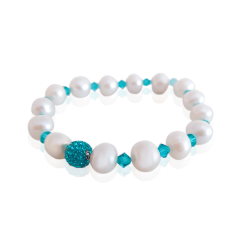 Pulsera Perla Gris #450 Cristal Verde Perla Blanca Bola Diámetro 6.5 cm Largo 13 cm