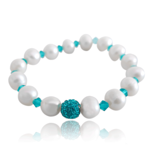 Pulsera Perla Gris #450 Cristal Verde Perla Blanca Bola Diámetro 6.5 cm Largo 13 cm