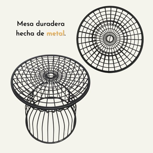 Mesa de centro para exteriores, jardin de metal tipo jaula (negro)