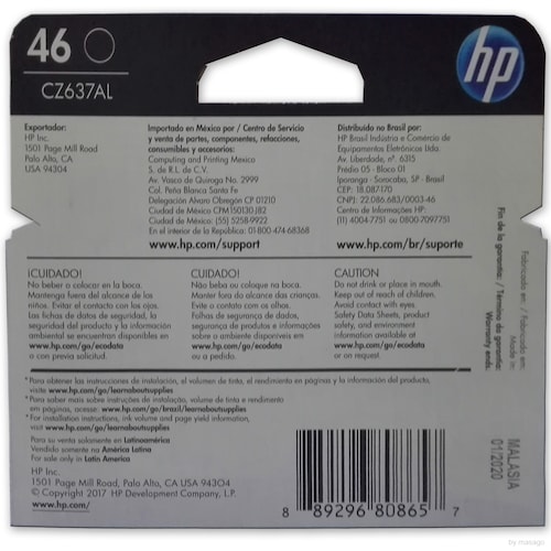 Combo 2 Cartucho Tinta Hp 46 1 Negro Cz637al 1 Color Cz638al