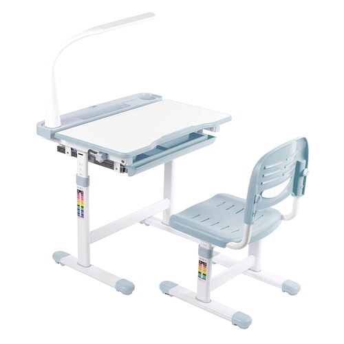 Escritorio Gris Para Niños Ajustable Con Silla Lampara De Estudio