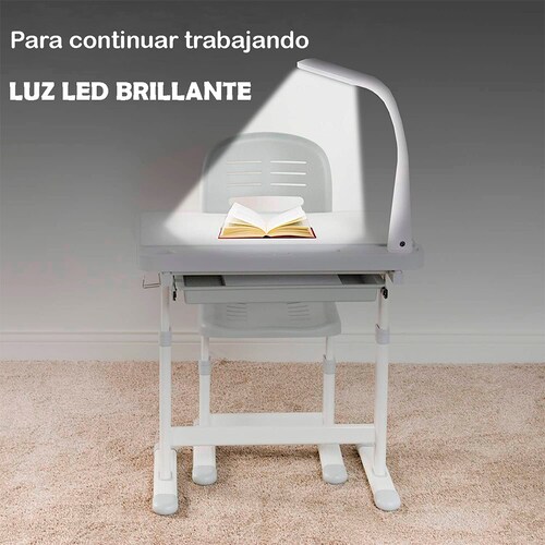 Escritorio Gris Para Niños Ajustable Con Silla Lampara De Estudio