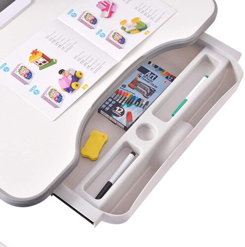 Escritorio Gris Para Niños Ajustable Con Silla Lampara De Estudio