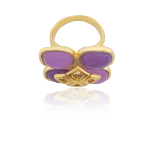 Anillo Número 7 Oro 18k Laminado #167 Flor circonia Morada Diámetro 1.7 cm