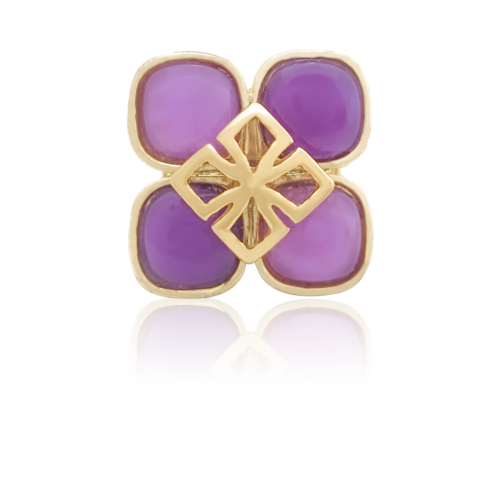 Anillo Número 7 Oro 18k Laminado #167 Flor circonia Morada Diámetro 1.7 cm