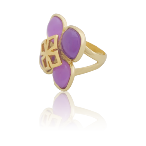 Anillo Número 7 Oro 18k Laminado #167 Flor circonia Morada Diámetro 1.7 cm