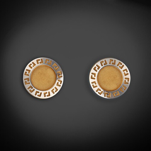 Aretes de Oro 14K broquel Grecas Marca GIALLO Jewelry Joyería mexicana Oro 14K para Bebé, niñas, adultos
