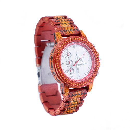 Reloj Alebrije by Tonas Wood Unisex Color Rojo Mayab