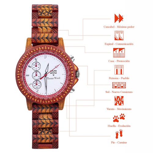 Reloj Alebrije by Tonas Wood Unisex Color Rojo Mayab