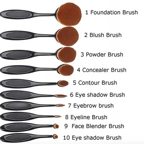 SET 10 BROCHAS OVALADAS PARA MAQUILLAJE PROFESIONAL