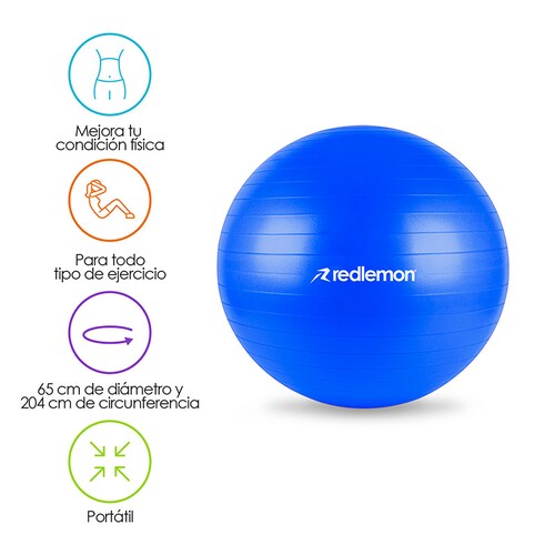 Pelota Pilates Yoga Fitness 65 Cm Con Bomba de Aire Redlemon