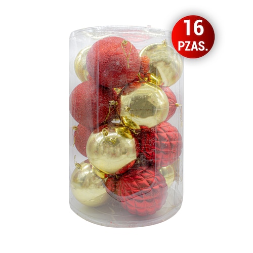 Esferas Navideñas De Plástico Grandes 10cm 20 Pzs Dorado y Rojo