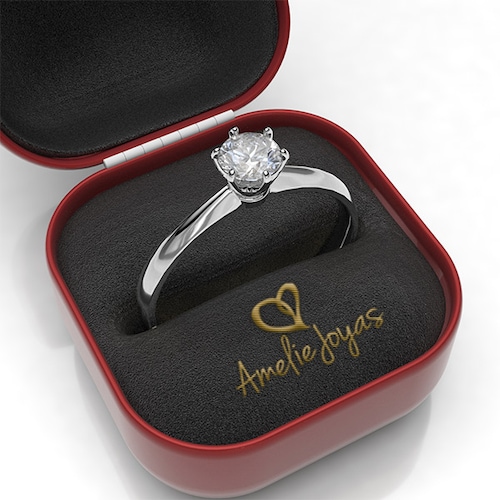 Anillo de Compromiso con 35 puntos Diamante Natural Certificado Oro 14K Amelie Joyas