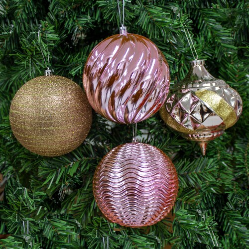 Esferas Navideñas Plástico Grandes Doradas Rosas 12cm 16 Pzs