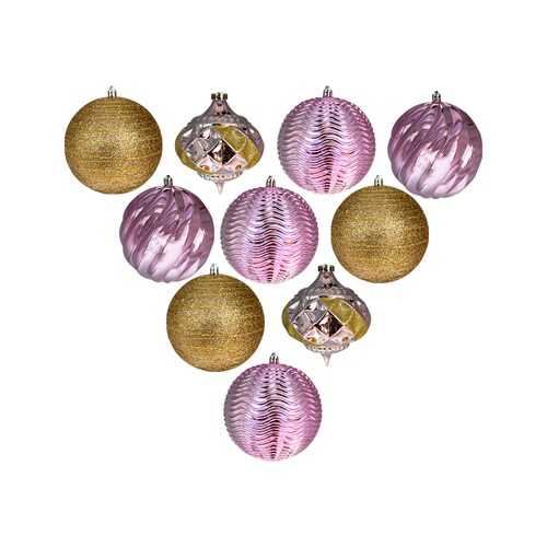 Esferas Navideñas Plástico Grandes Doradas Rosas 12cm 16 Pzs